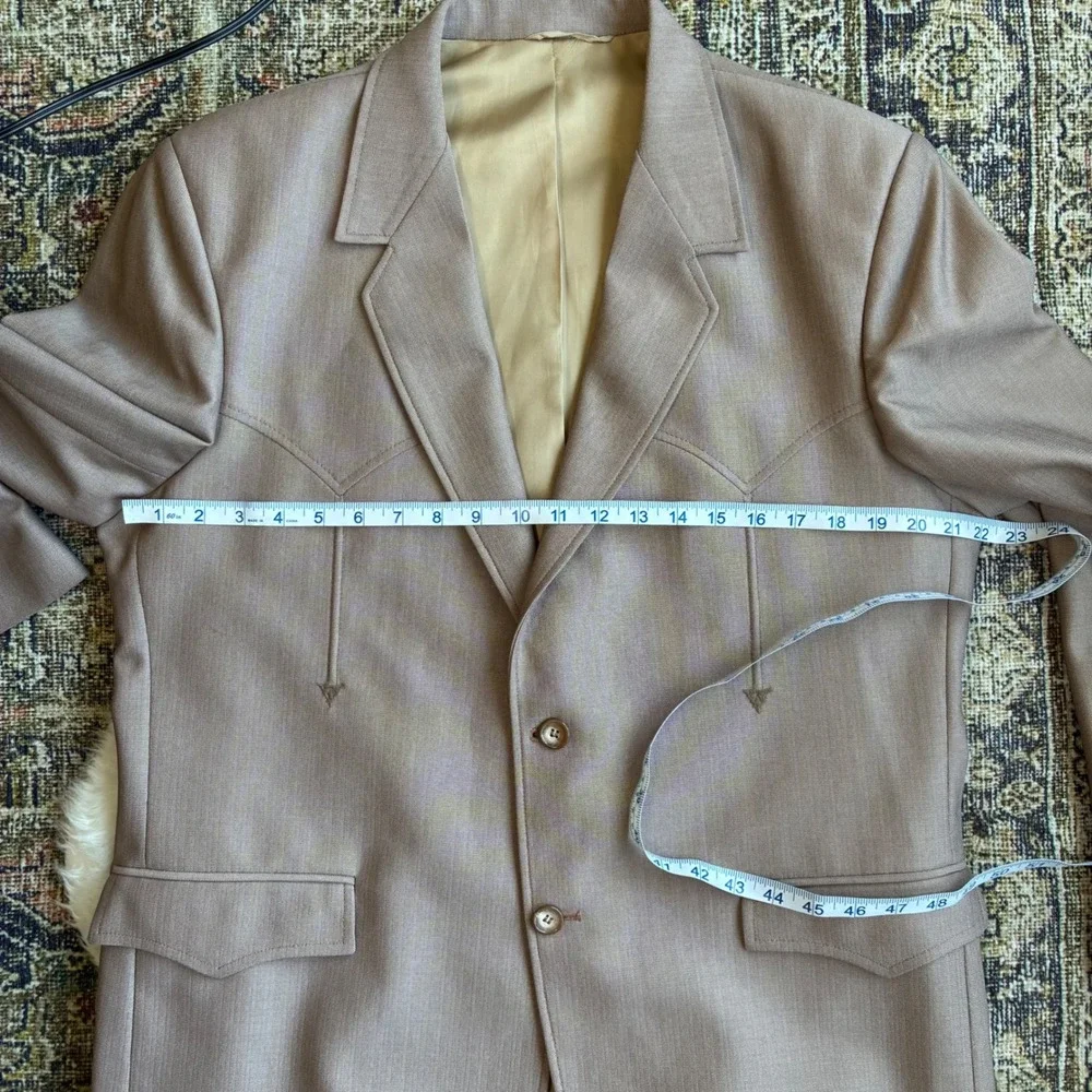 Circle S Ranch Western Blazer 44L Tan USA Gold Needle Cowboy Jacket Vintage